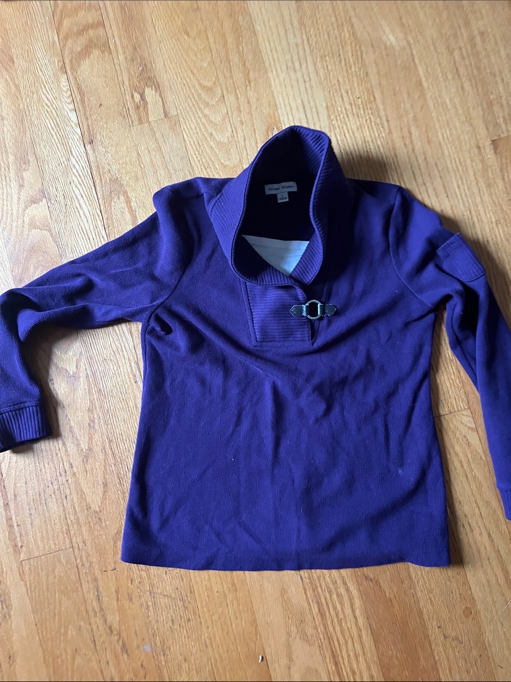 Studio Works Purple Shawl-Collar Turtleneck Sweater with Buckle